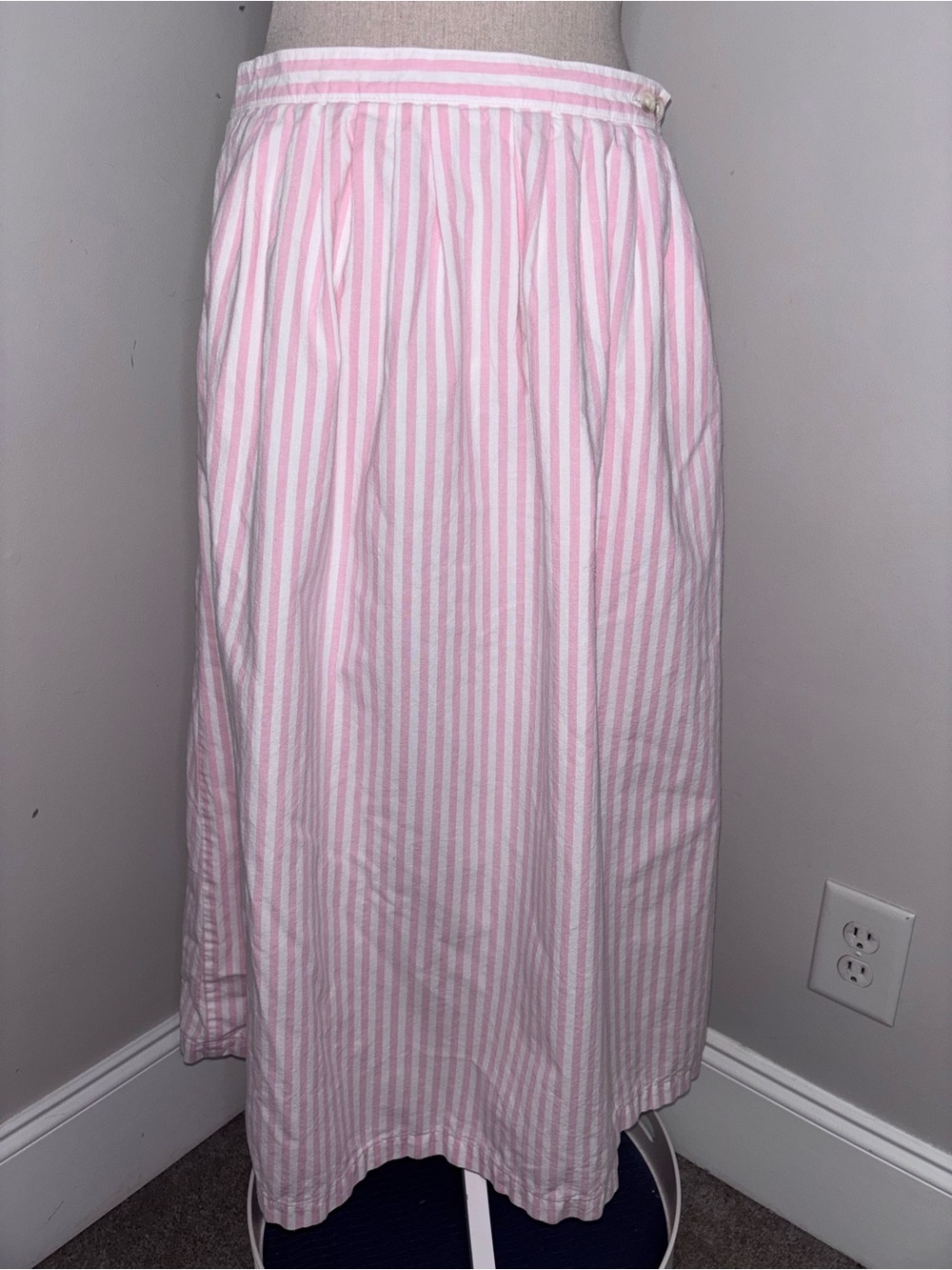 Lands End vintage pink & white striped midi cotton skirt size (modern) 10 Tall